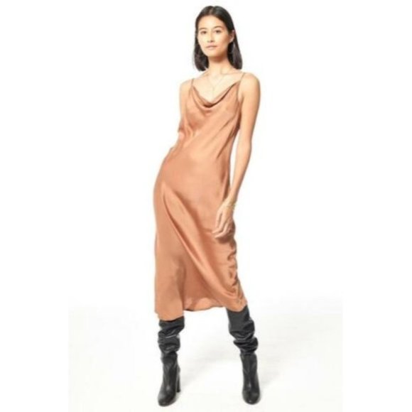 Young Fabulous & Broke NWT Brown Drape Slip Dress YFB Medium - Picture 1 of 6